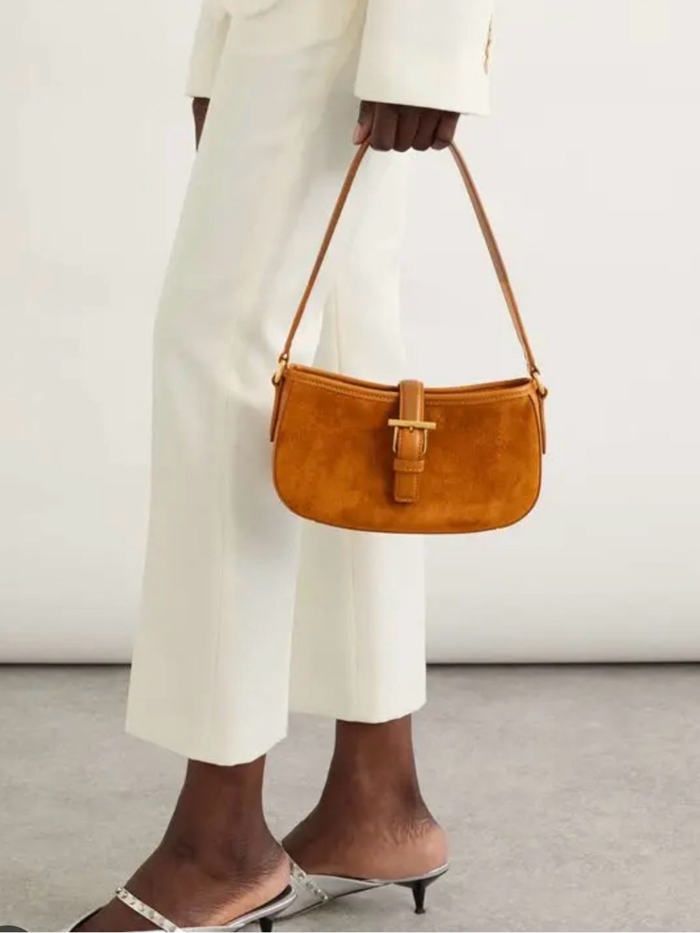 NEW ALEXANDER MCQUEEN LIGHT BROWN SUEDE LEATHER MINI T-BAR BUCKLE SHOULDER BAG - Picture 8 of 8